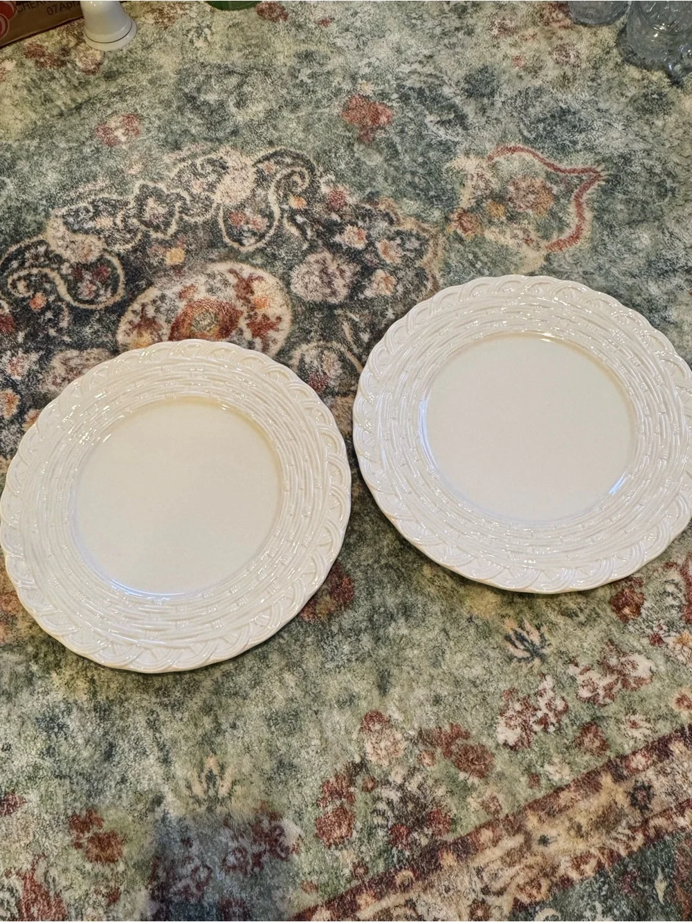 VINTAGE MIKASA Wicker White 12” Stoneware Plates- Set of 2